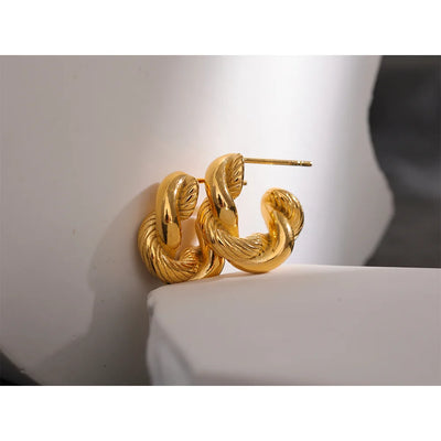 Yhpup 316L Stainless Steel Geometric Twisted Fashion Hoop Earrings for Women 18k Gold Plated Rust Proof Stylish Charm Jewelry
