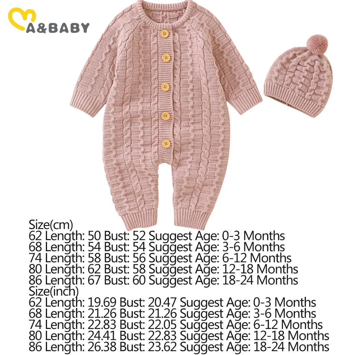Ma&Baby 0-18M Warm Baby Clothing Knit Romper Newborn Infant Toddler Boy Girl Long Sleeve Jumpsuit + Hat Fall Spring Outfits