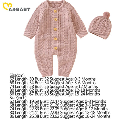 Ma&Baby 0-18M Warm Baby Clothing Knit Romper Newborn Infant Toddler Boy Girl Long Sleeve Jumpsuit + Hat Fall Spring Outfits