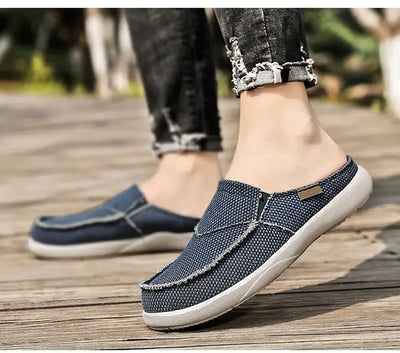 Men Half Shoes Slippers Summer Canvas Casual Classic Outdoor Slip-on Men Light Breathable Flat Loafers Walking Shoe Zapatillas