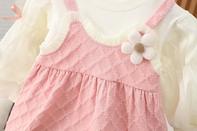 1 2 3 4 5 Years Baby Girls Princess Dress Spring Autumn Patchwork Fake Two Pieces Long Sleeve Dress For Girls Sweet Party Dress