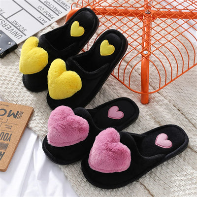 Women Indoor Warm Home Slippers Bedroom Cute Heart Pattern Non-slip Soft Comfort Plush House Slippers Shoes Autumn Winter