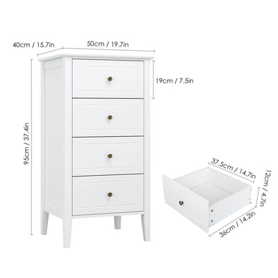Small Chest of Drawers, Bedroom Storage Cabinet, White Bedside Table, Wooden 50x40x95cm