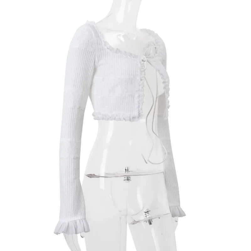Fashion Y2K Ruffle Tiered Mini Skirts Co-ord Sets Elegant Outfits Tie Front Tops and Skirt 2 Piece Matching Sets Skirt Sets