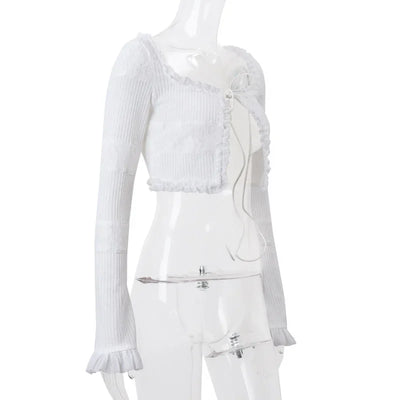 Fashion Y2K Ruffle Tiered Mini Skirts Co-ord Sets Elegant Outfits Tie Front Tops and Skirt 2 Piece Matching Sets Skirt Sets