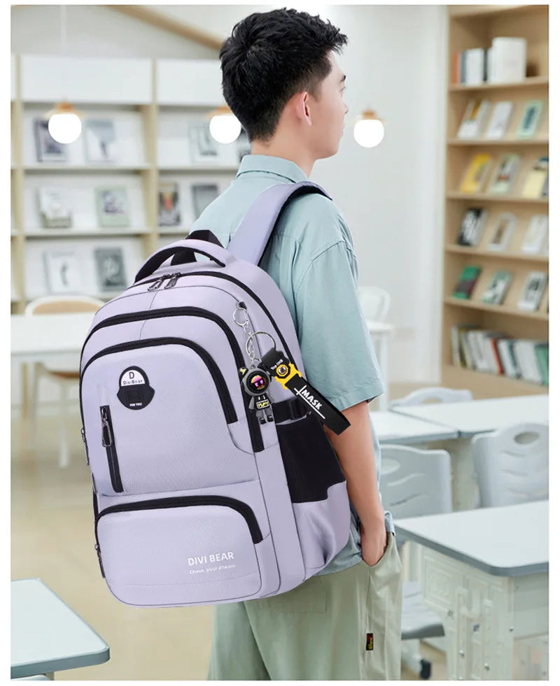 2025 Large capacity men's backpack with astronaut pendant 2 sizes of student school backpacks Student nylon school bags mochilas
