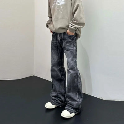 Men Flare Pants Denim Pant Floor Length Jeans Casual Regular Pockets Button Zipper High Waist Autumn Splice Straight Trousers
