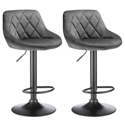 2-piece bar stool set, kitchen stool, upholstered bar stool, swivel bar stool height adjustable 85-105 cm, velvet seat, metal ba