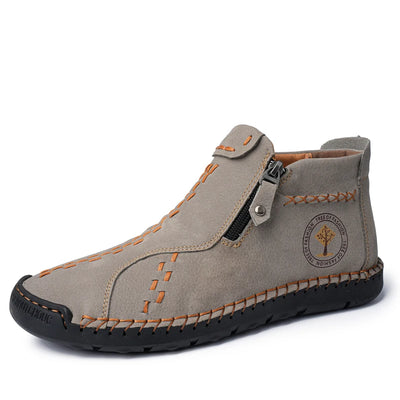 Handmade Leather Casual Shoes For Men Sneakers Men Flat Footwear Zipper Leather Boots Men Ankle Plus Size 39-48