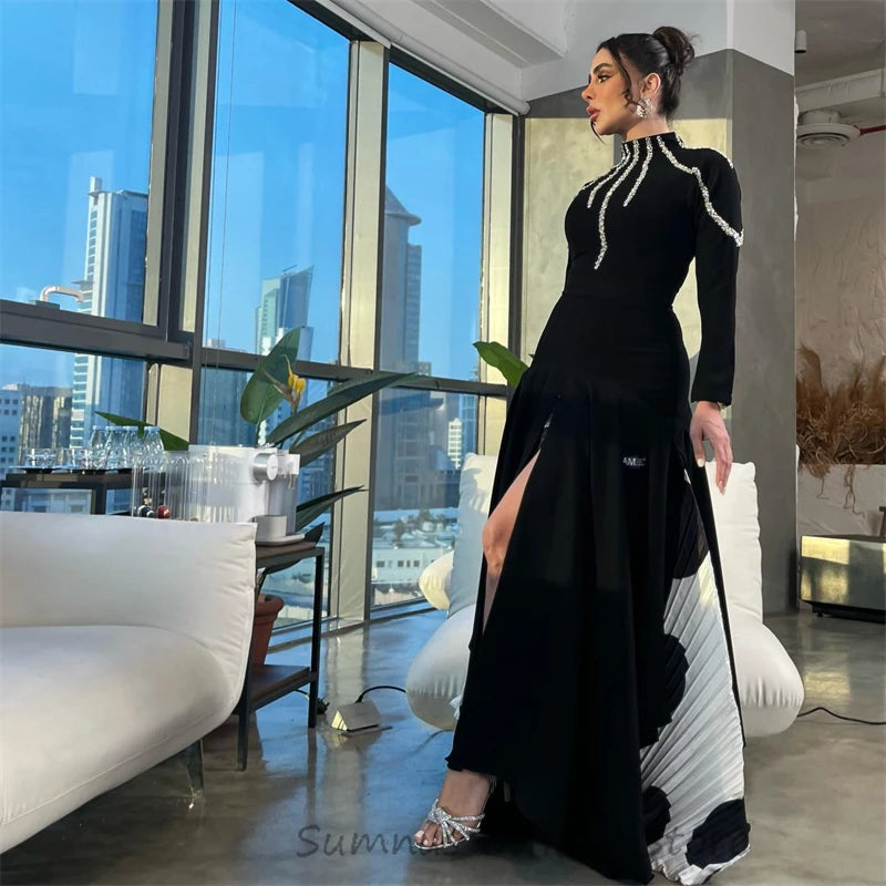 Black Formal Dubai Event Prom Dresses A Line Party Dress Shiny High Neck Evening Gowns Women Birthday Gowns Customized