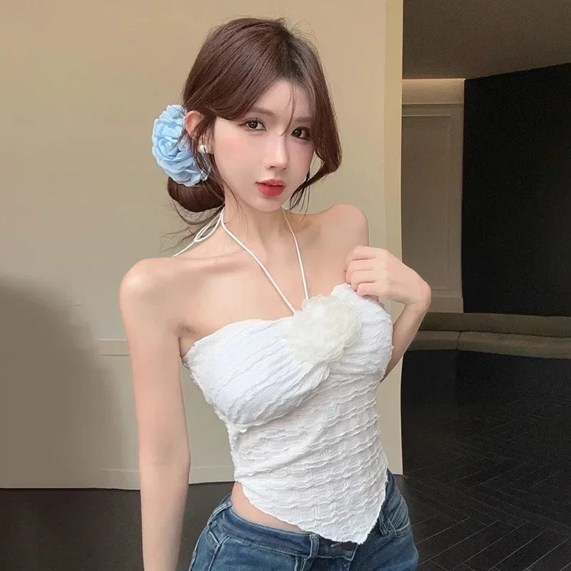 Flower Ruched Halter Top