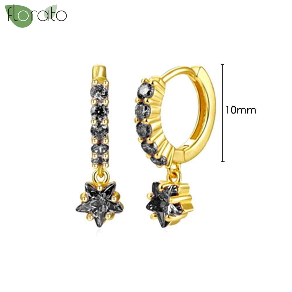 925 Sterling Silver Needle Fashion Round Pendant Small Earrings Luxury Gold Hoop Earrings for Women Premium Black Jewelry Gifts