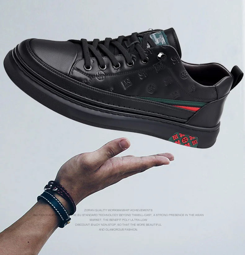 Spring New Shoes for Men Genuine Leather Casual Shoes Leisure Flats Skateboard Shoes Cow Leather Youth Lace-up Sneakers