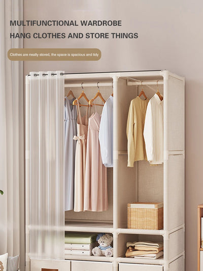 2024 New Wardrobe Household Bedroom Assembly Dustproof Wardrobe Rental Room With Drawer Storage Folding Simple Clothes Organizer