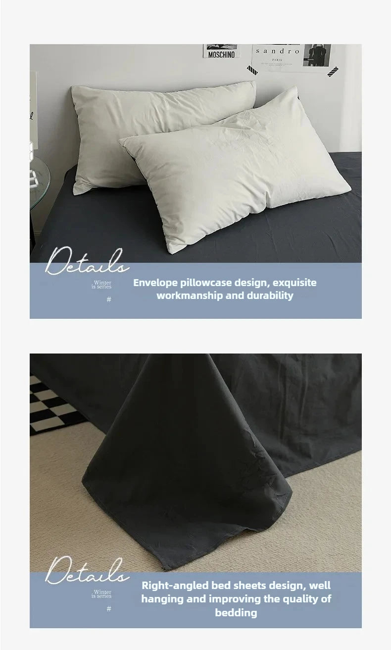 High Quality  Solid Color Double Washed Cotton Bedding 4 Pieces Set Student Dormitory Bed Linen Duvet Set Bed Suit