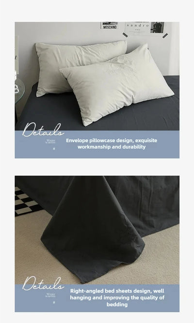 High Quality  Solid Color Double Washed Cotton Bedding 4 Pieces Set Student Dormitory Bed Linen Duvet Set Bed Suit
