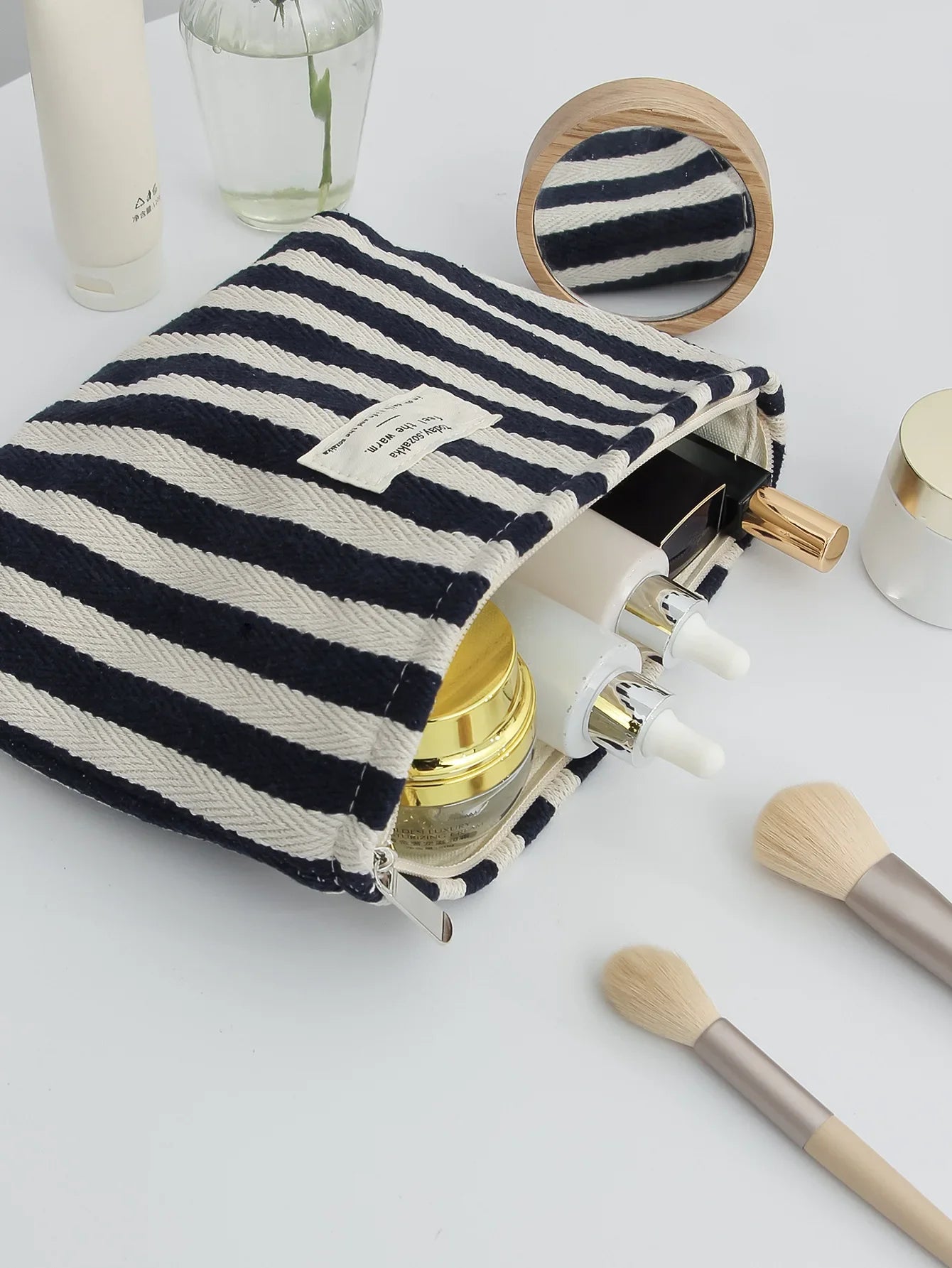 Women Waterproof Cosmetic Bag Storage Vertical Stripe Cosmetic Bag Makeup Case Travelling Pouch For Ladies Pencil Case