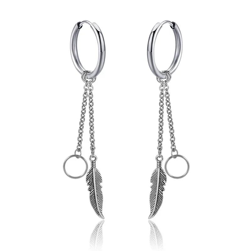 New Punk Stainless Steel Chain Hoop Earrings For Women Men 2023 Trendy Goth Pop Hip Hop Pendants Ear Jewelry Accessories Earring