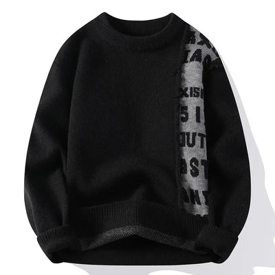 2024 Patchwork Knitted Sweater Trend High Street Autumn Winter Warm Men's Tops Hip-hop Street Clothing Fishing Sports Pullover