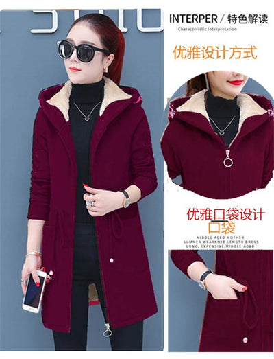 Plus Velvet Thicken Lamb Plush Coat Female 2024 New Autumn And Winter Parka Lace-Up Of Hooded Loose Long Trench Coat Embroid LA