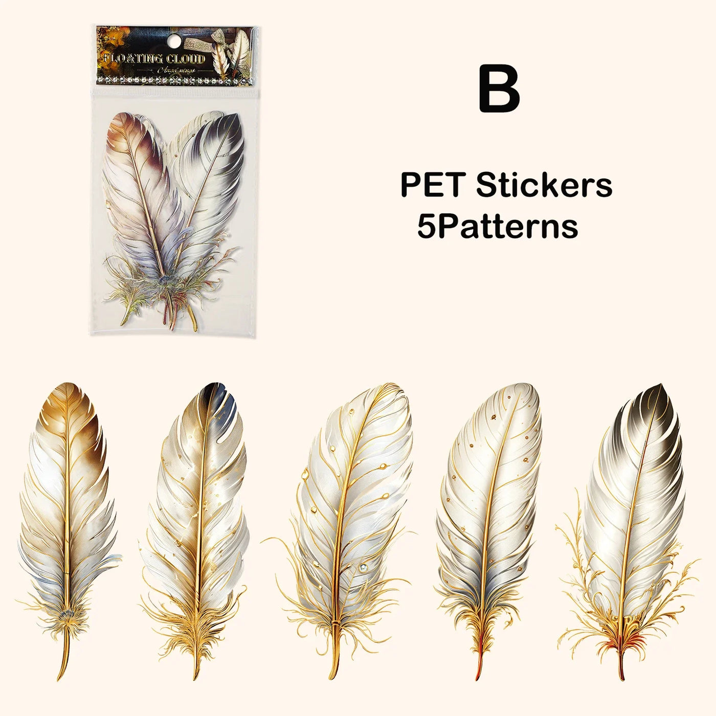Journamm 5pcs/pack Big Size Feathers Stickers Waterproof PET DIY Scrapbooking Art Collage Junk Journal Decor Sticker Stationery