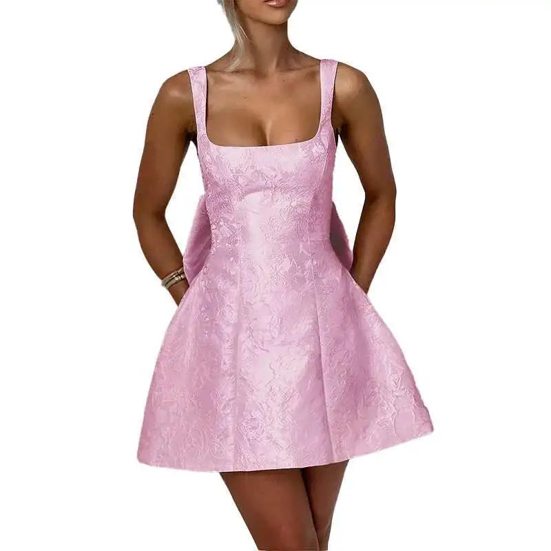 Townlike Jacquard Waist Wrap A-line Dress Women Spaghetti Strap 2025 Spring Summer Dress Bow Nightclub Sexy Party Dresses