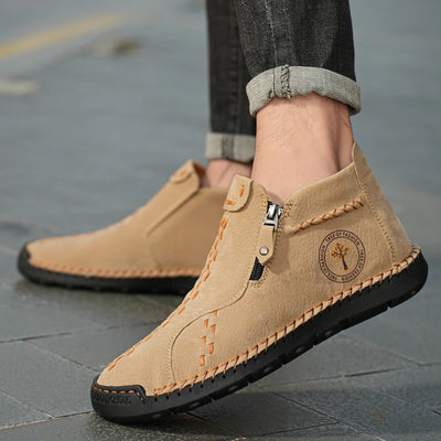 Handmade Leather Casual Shoes For Men Sneakers Men Flat Footwear Zipper Leather Boots Men Ankle Plus Size 39-48