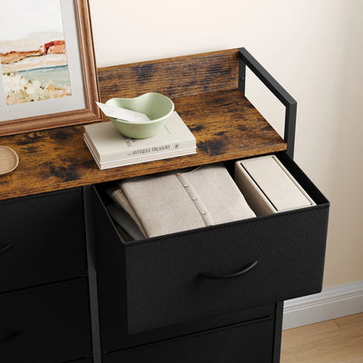 Chest of Drawers with 8 Fabric Drawer Sideboard Storage Cabinet for Kitchen Office with Charging Sockets Steel Frame 132x88x30cm