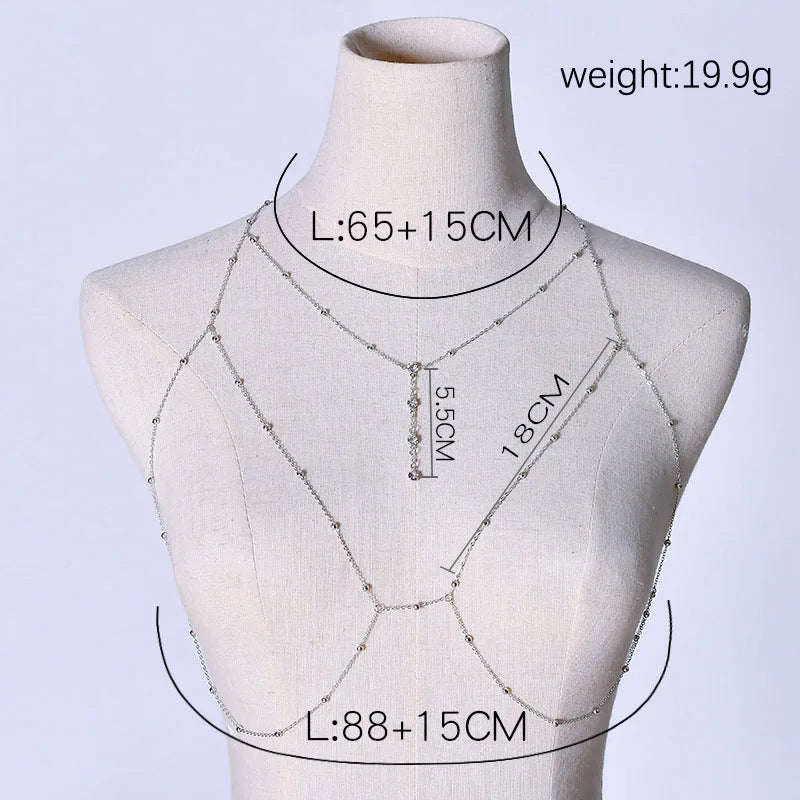 Shining Zircon Tassel Sexy Beach Wedding Accessories Women Bra Cross Bikini Within Hollow Out Body Chain Fine Chest Chain Girl