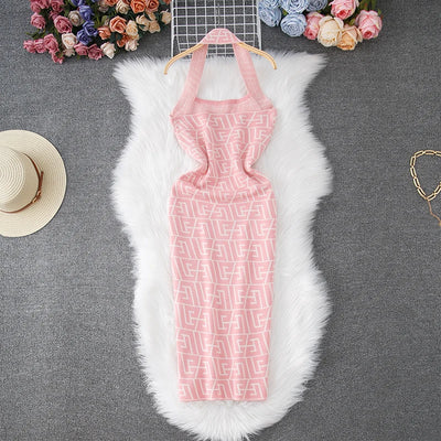 YuooMuoo Women Dress Brand Fashion Geometric Knitting Y2K Halter Bodycon Summer Dress  Sexy Wrap Hips Halter Mini Party Vestidos