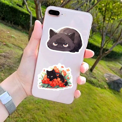 50/100pcs Cute Black Cat Stickers Laptop Phone Case Notebook Scrapbooking Car Vinyl Waterproof Cartoon Cats Decal Kids Gift Toy
