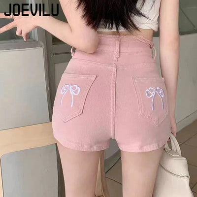 Women's Sweet Bow Denim Shorts Tassel Embroidery American Spice Summer High Waist Temperament Skinny Straight Pants Sexy Shorts