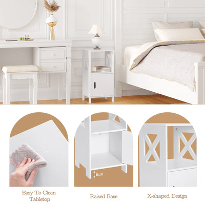 2PCS/SET Modern Nightstand 30x60x30cm Narrow White Bedside Table with 1 Open Compartment Door Cabinet Storage for Bedroom