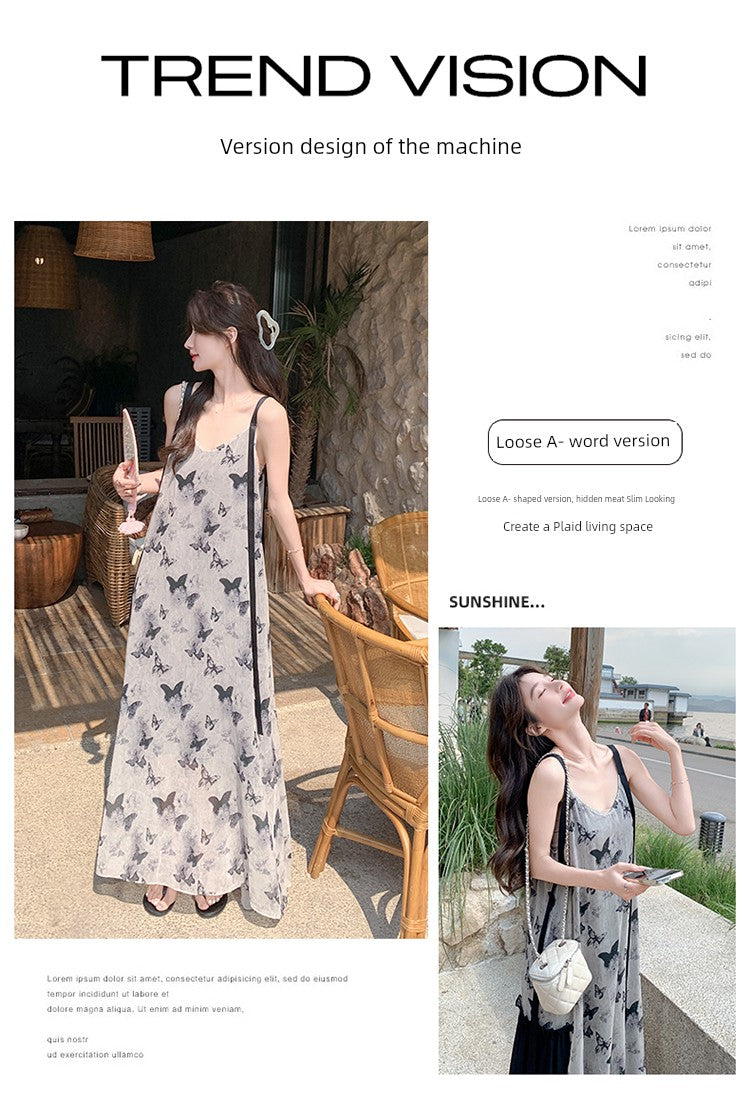 New Chinese Style Chinese Style Sling Dress Chiffon Ink Painting