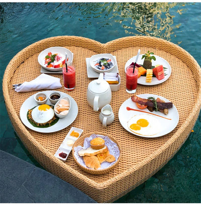 Net red floating tray round rattan woven heart-shaped basket Homestay Hotel Villa swimming pool dinner plate