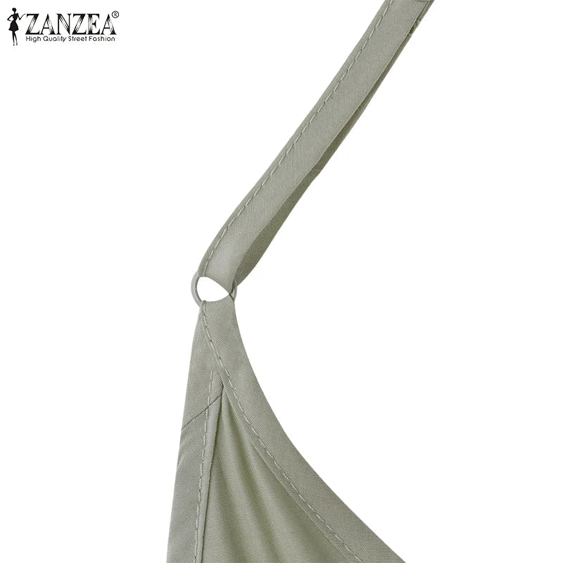ZANZEA 2024 Summer Holiday Beach Sundress Women Sleeveless Dress Big Swing Vestidos Casual Sexy Bohemian Solid Color Robe Femme