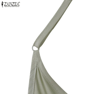ZANZEA 2024 Summer Holiday Beach Sundress Women Sleeveless Dress Big Swing Vestidos Casual Sexy Bohemian Solid Color Robe Femme