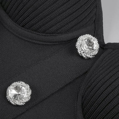 Black Rose Knitted Bandage Dress Women Summer Fashion Diamonds Halter Single Breasted A Line Mini Dress Celebrity Evening Party