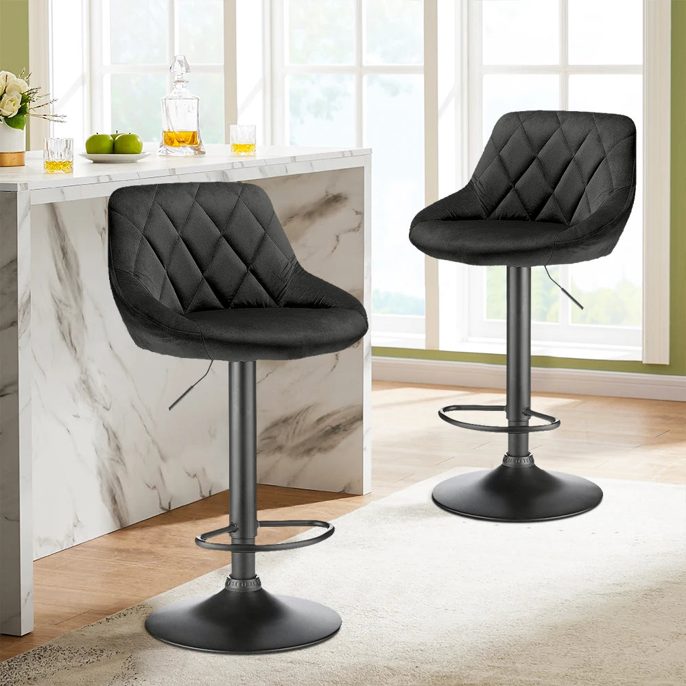 2-piece bar stool set, kitchen stool, upholstered bar stool, swivel bar stool height adjustable 85-105 cm, velvet seat, metal ba