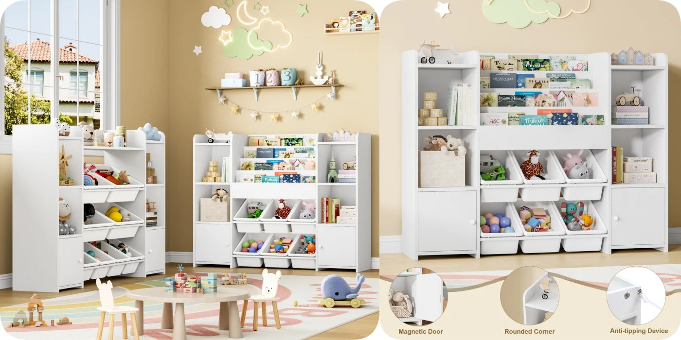 Children's shelf CHILDREN'S room furniture toys chest bookcase CHILDREN'S wardrobe with 6 boxing 4 bookshelves 8 shelves 119x29.5x94cm