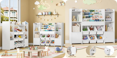 Children's shelf CHILDREN'S room furniture toys chest bookcase CHILDREN'S wardrobe with 6 boxing 4 bookshelves 8 shelves 119x29.5x94cm