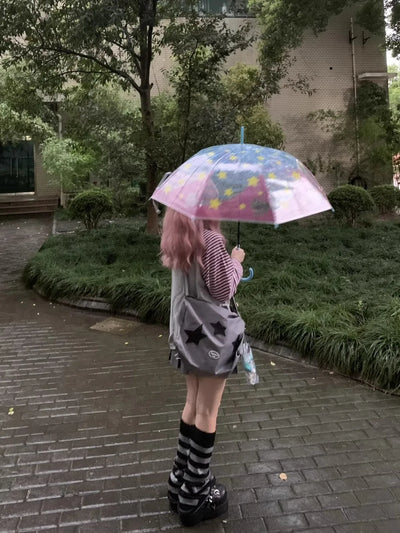 Y2k Harajuku Kawaii Striped Hoodie Women Japanese Fashion Patchwork Cartoon Print Sweatshirt Female Autumn 2023 New In
