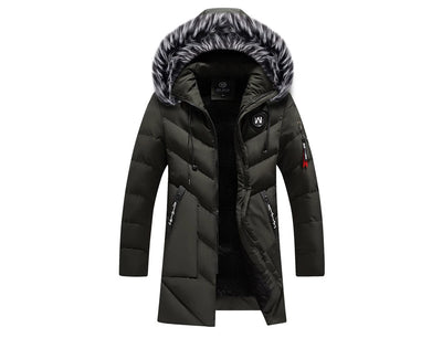 DIMUSI Winter Men's Long Jacket Fashion Men Fur Collar Thermal Classic Coats Casual Warm Windbreaker Padded Jackets Men Clothing