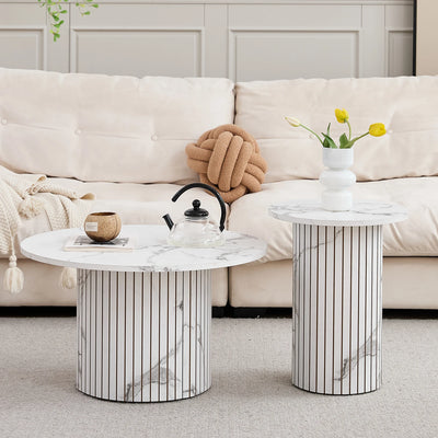 Set of 2 Nordic Style Wooden Round Coffee Table Set, Wooden Nesting Coffee Table, for Living Room/Bedroom Furniture