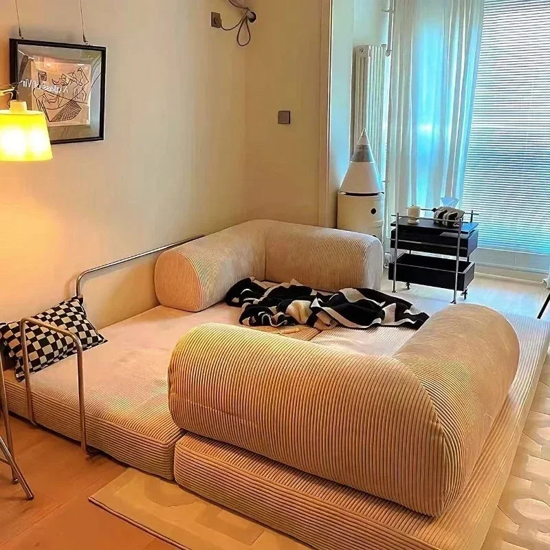 Italian Compressed Soft Sofa Convenient Minimalist Retro Corduroy Sofa Bed Foldable Washable Customizable for Living Room