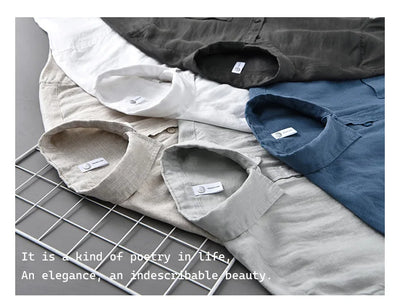 2025 Summer New Breathable Thin 100% Linen Short Sleeve Shirt for Men Casual Turn-down Collar Classic Shirt DC927