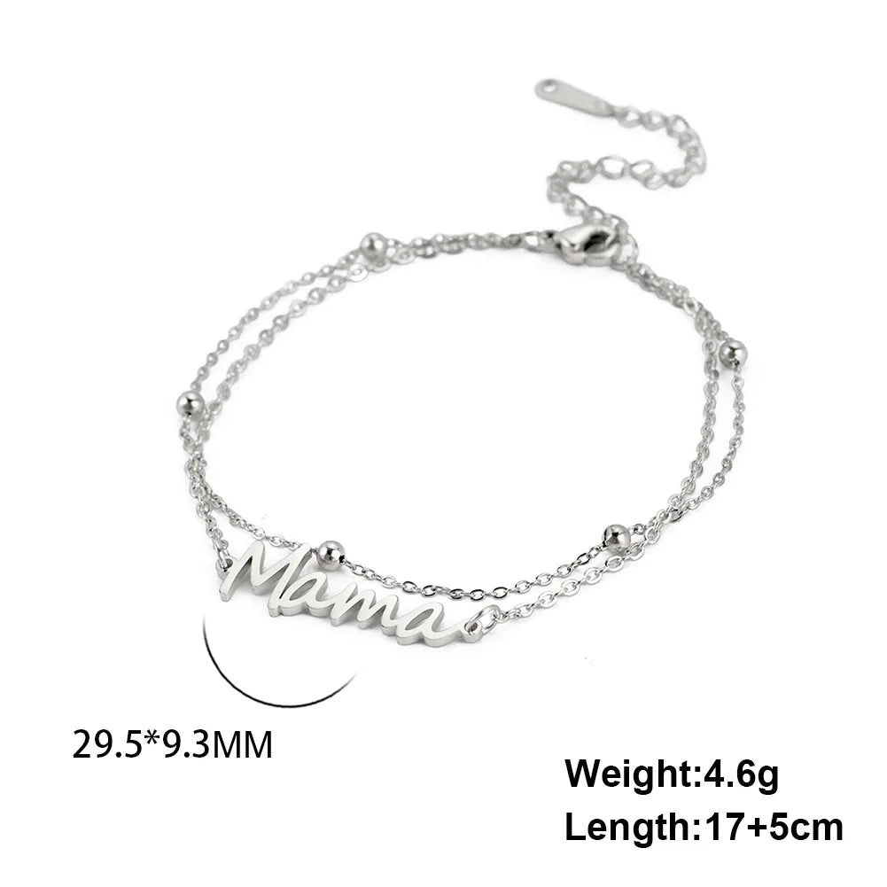 ZAKOL Fashion Stainless Steel Double Chain Bracelet for Women Mama Letter Mother's Day Jewelry Gift Wholesale