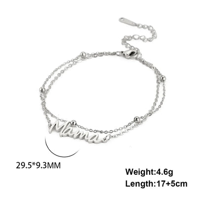 ZAKOL Fashion Stainless Steel Double Chain Bracelet for Women Mama Letter Mother's Day Jewelry Gift Wholesale