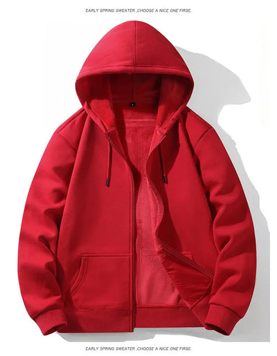 Blue Hoodies Women Sweatshirt Spring Autumn Zipper Coat Pocket Hooded New Loose Solid Color Jacket Trend Handsome Men Tops