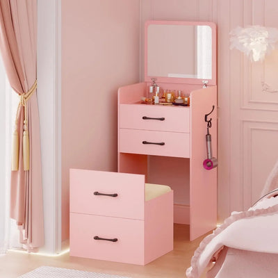 3 in 1 Vanity Desk with Flip Top Mirror,Small Make Up Vanity Set with Visible Glass Desktop,Compact Makeup Vanity with 3